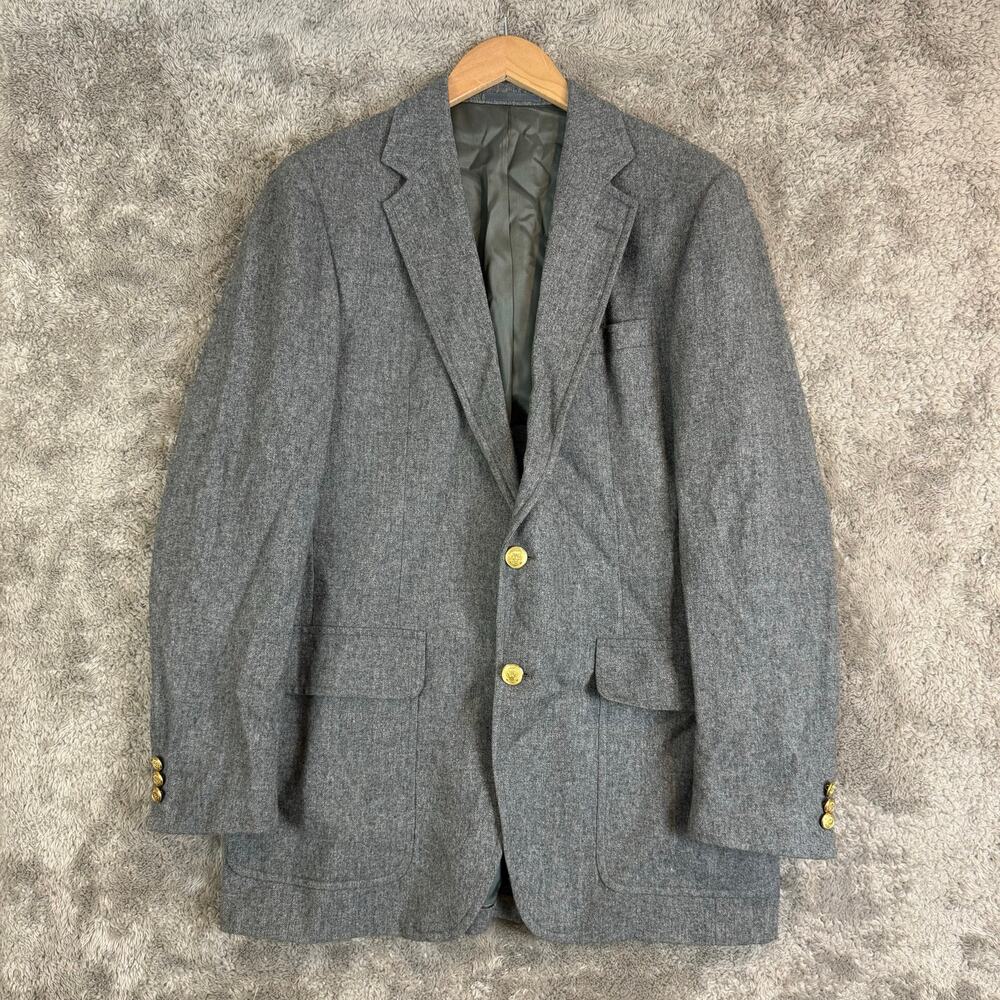 Stanley Blacker Jordan Marsh Gray Wool Blazer Sport Coat Jacket Gold Buttons